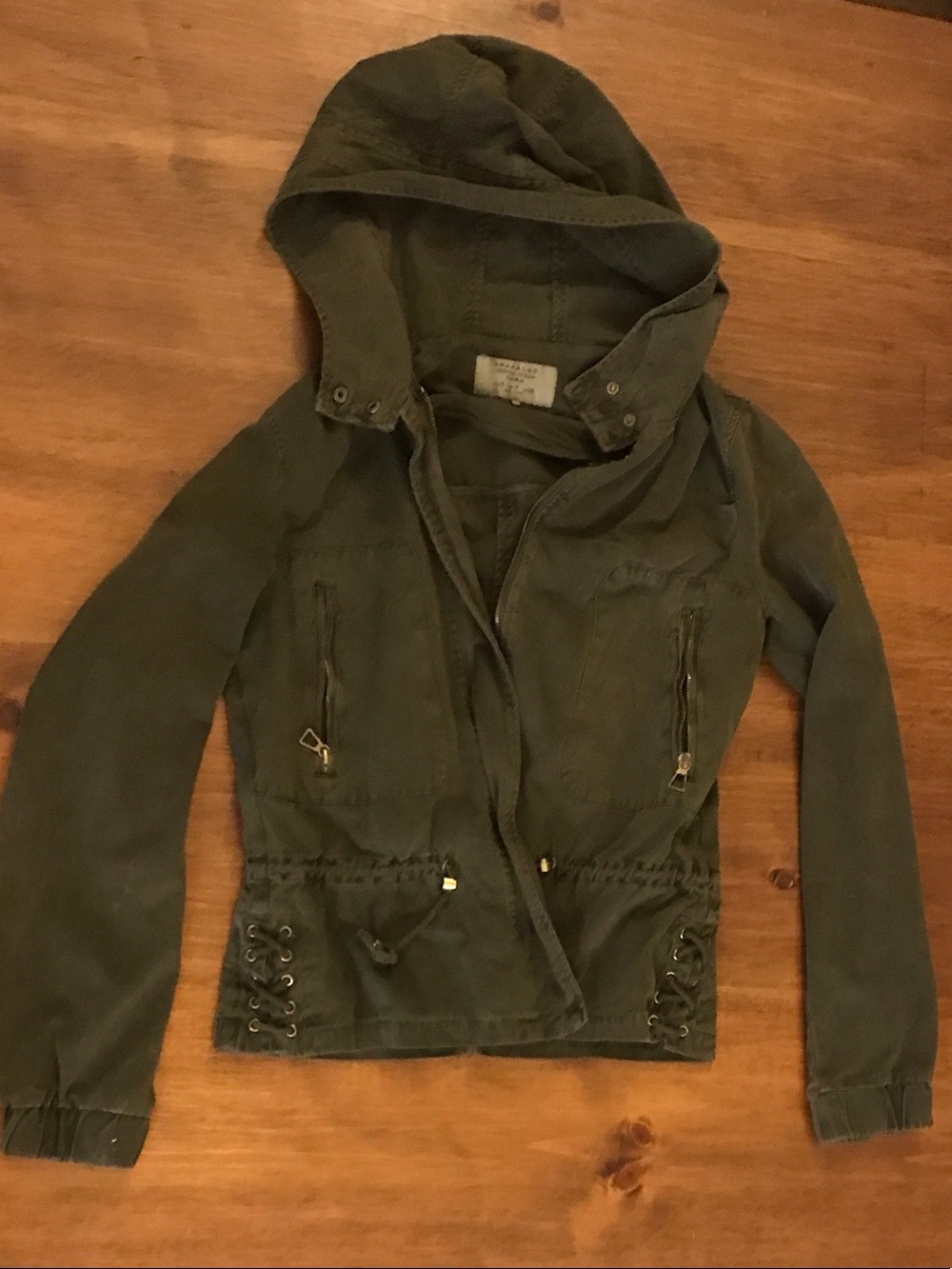 Zara Olive Hooded Utility Jacket with Lace-Up Hem - Women